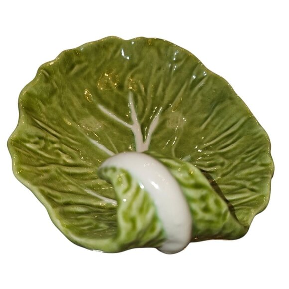 Cabbage Ware Green Leaf Shaped Ceramic Dish B. Altman & Co. 7" Width 8" Length - Picture 8 of 10